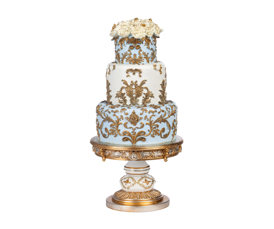 Delft Elegant Floral Cake on Stand Tabletop - Country of Origin : Belgium