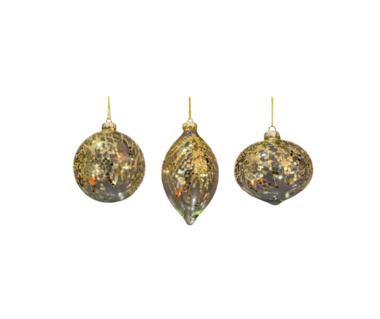 Clear Glass Ornament with Gold Drops - Country of Origin : Belgium