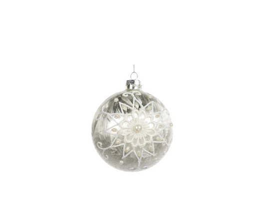 Glass Frosted Lace / Pearl Flower Ball - Country of Origin : Belgium